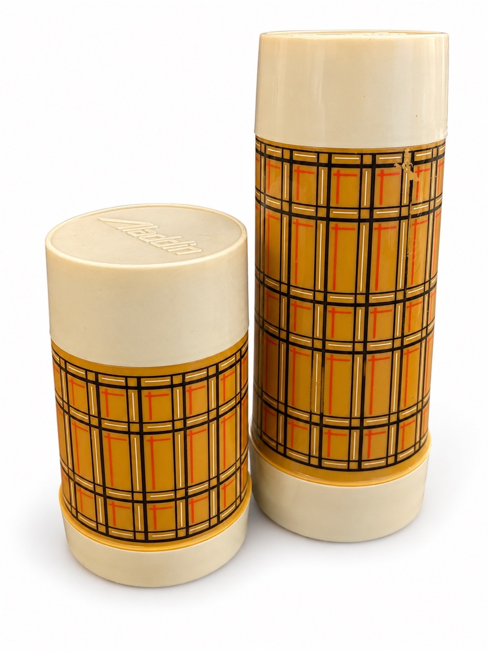 Vintage Plaid Insulated Thermos Set in Cream and Yellow